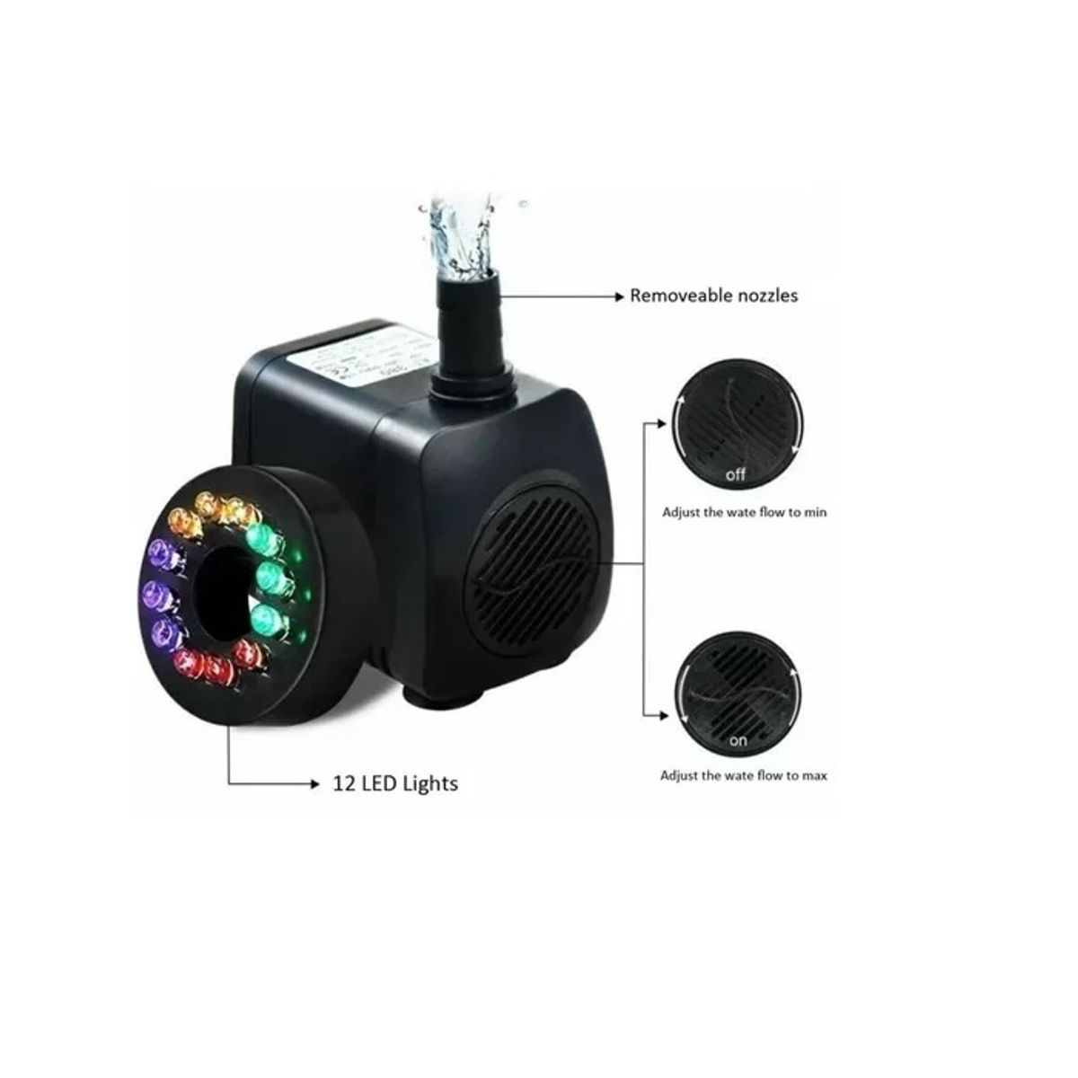 GENERICO - Bomba De Agua Sumergible 12 Luces Led Pileta Acuario Koi