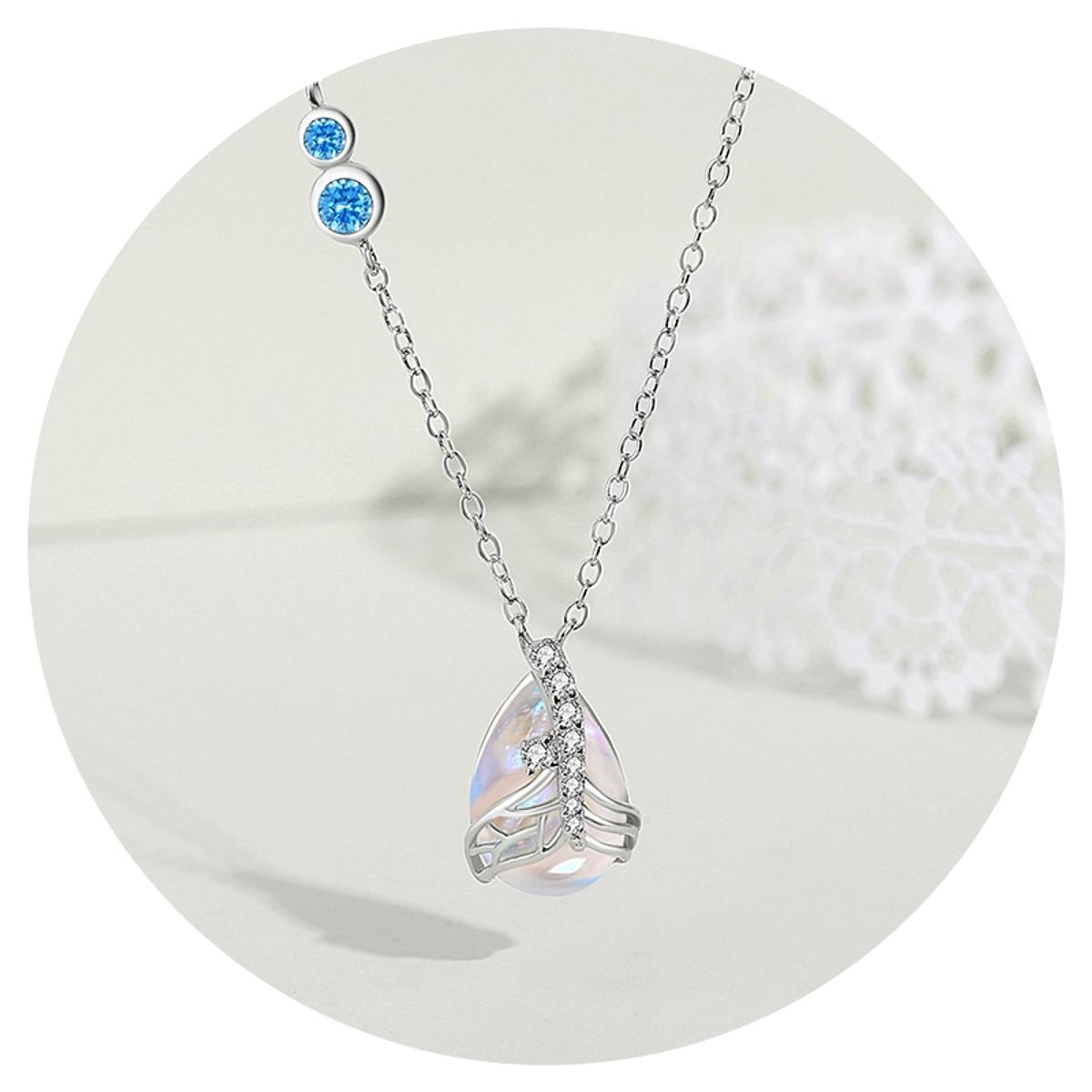 ZG JOYAS - Collar Colgante Sirena Plata S925 Piedra Luna Y Circón