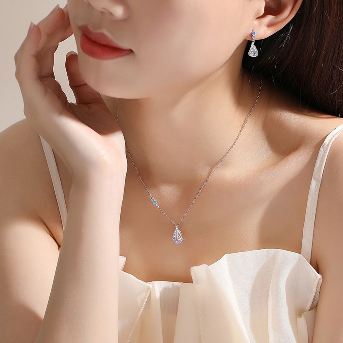 ZG JOYAS - Collar Colgante Sirena Plata S925 Piedra Luna Y Circón