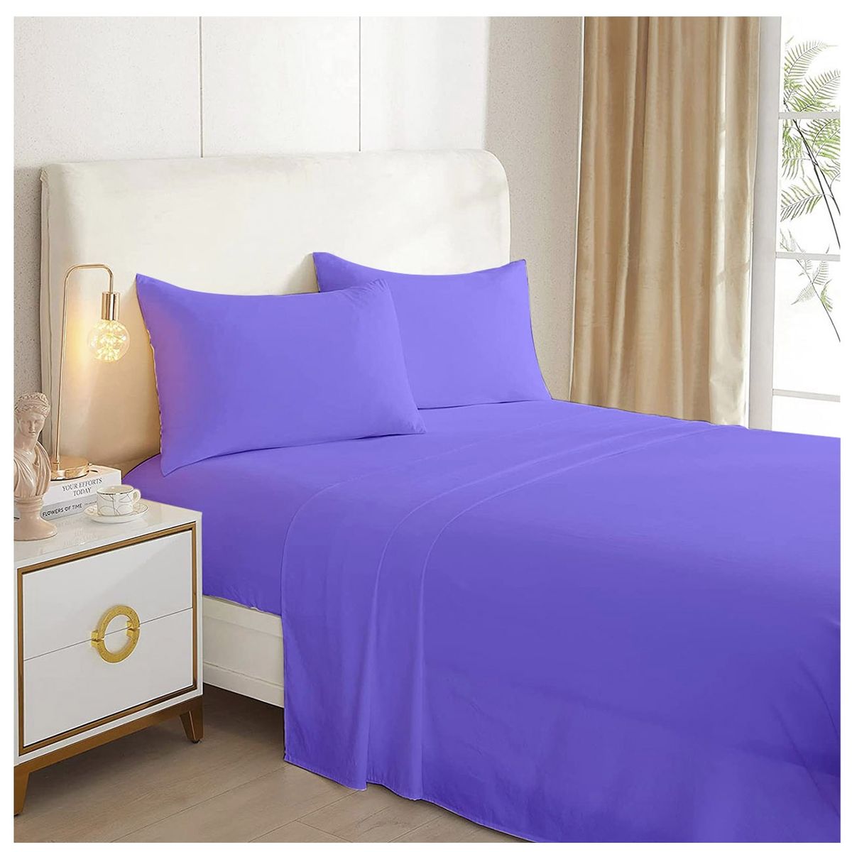 GENERICO - Juego De Sabanas Lisas Lila 2.0 Plazas (Queen) 144 Hilos