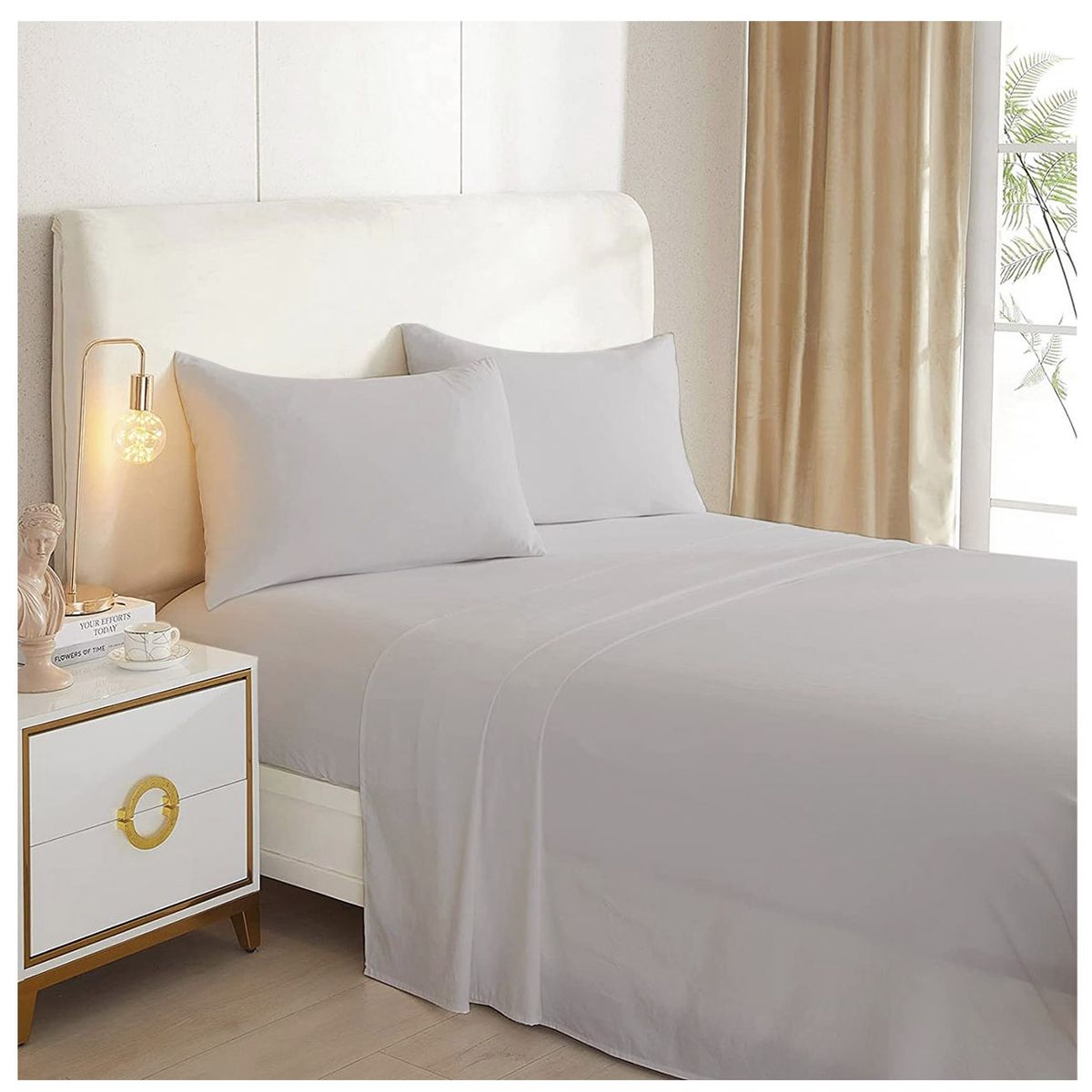 GENERICO - Juego De Sabanas Lisas Gris 2.0 Plazas (Queen) 144 Hilos