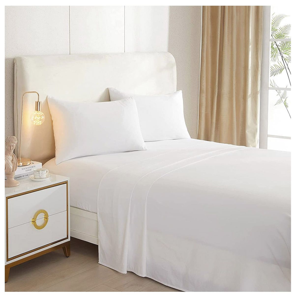 GENERICO - Juego De Sabanas Lisas Blancas 1.5 Plazas 144 Hilos