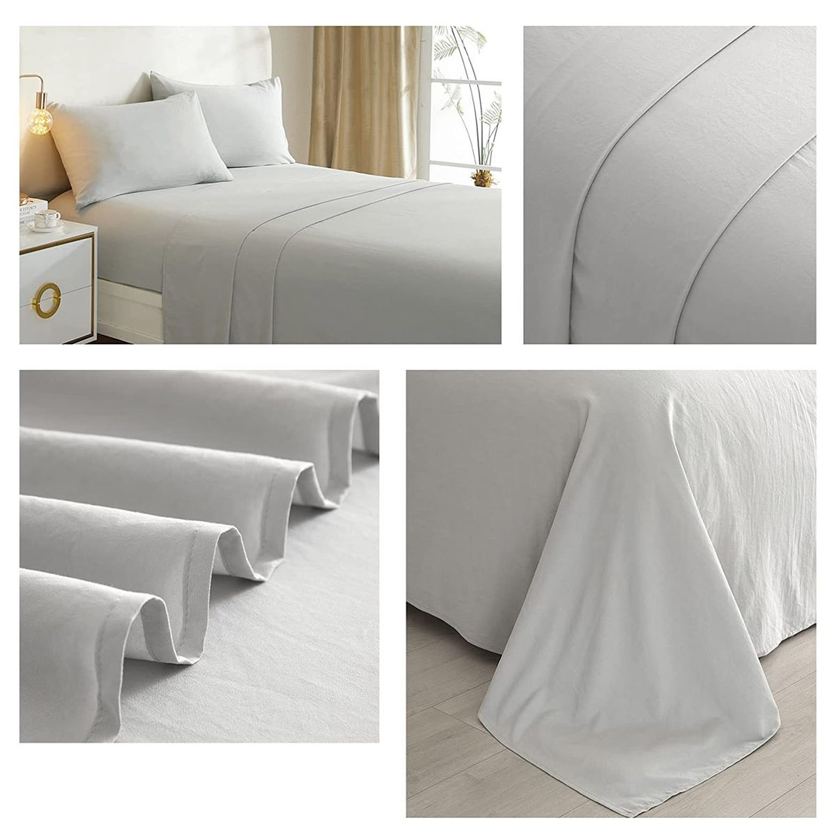 GENERICO - Juego De Sabanas Lisas Gris 2.0 Plazas (Queen) 144 Hilos