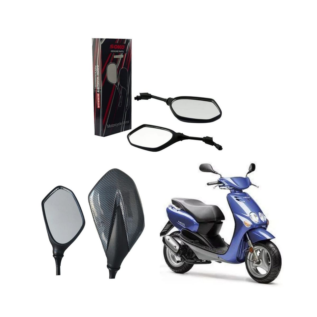 GENERICO - Espejos retrovisor para motos scooters bicimotos 10mm