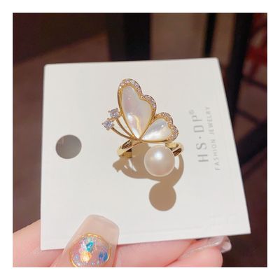 Imagen 2 del producto Anillo Mariposa Galvanizado En Oro 14k Perla Circón Nácar Mujer