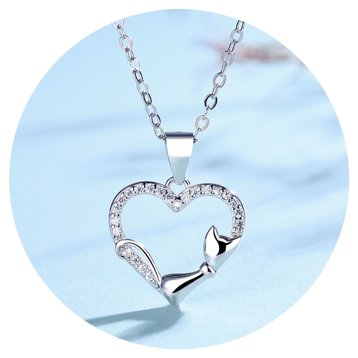 ZG JOYAS - Collar Colgante Corazón Gato Plata S925 Circón Regalo Mujer