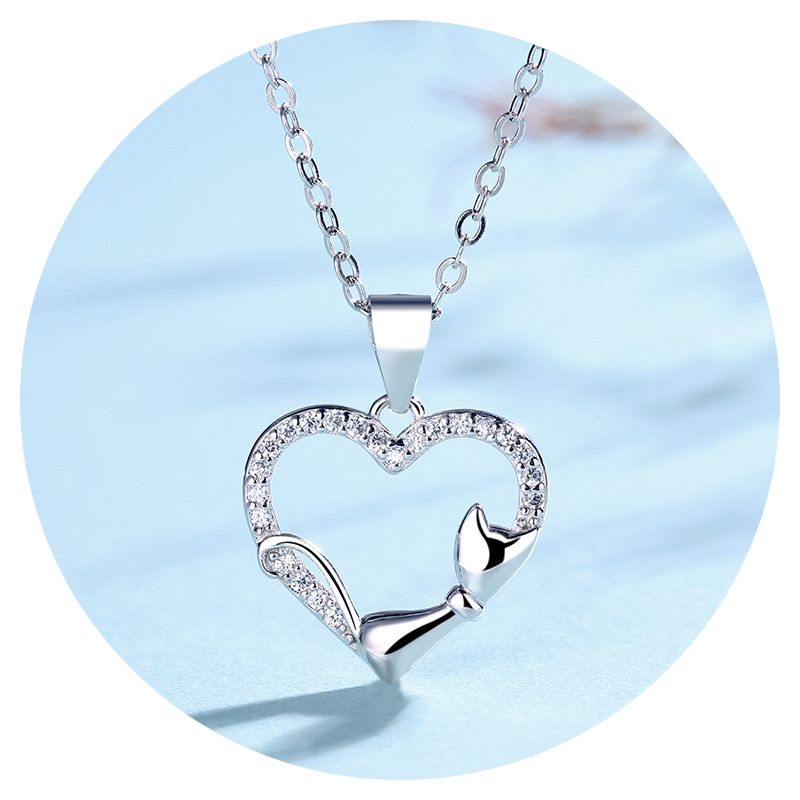 ZG JOYAS - Collar Colgante Corazón Gato Plata S925 Circón Regalo Mujer