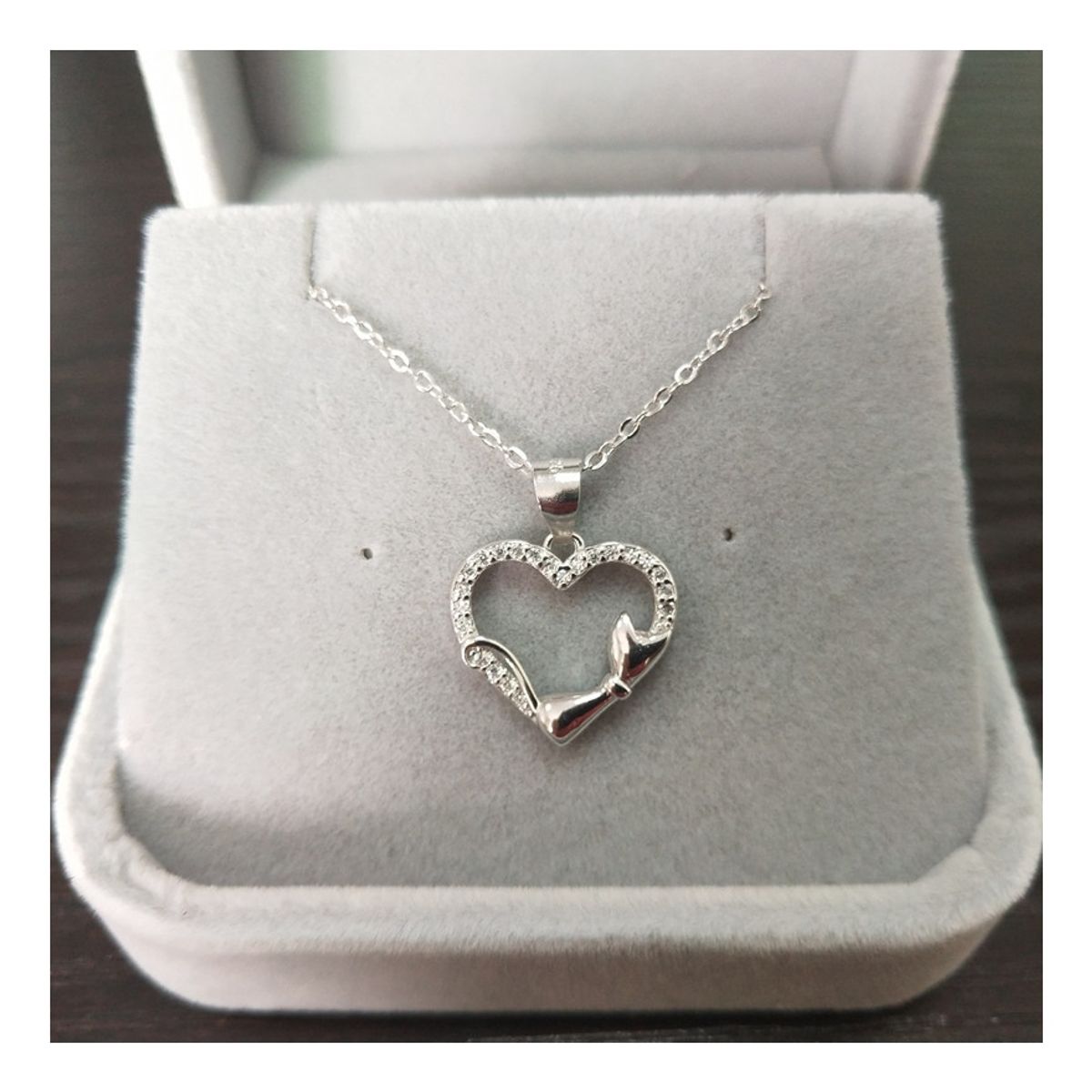 ZG JOYAS - Collar Colgante Corazón Gato Plata S925 Circón Regalo Mujer