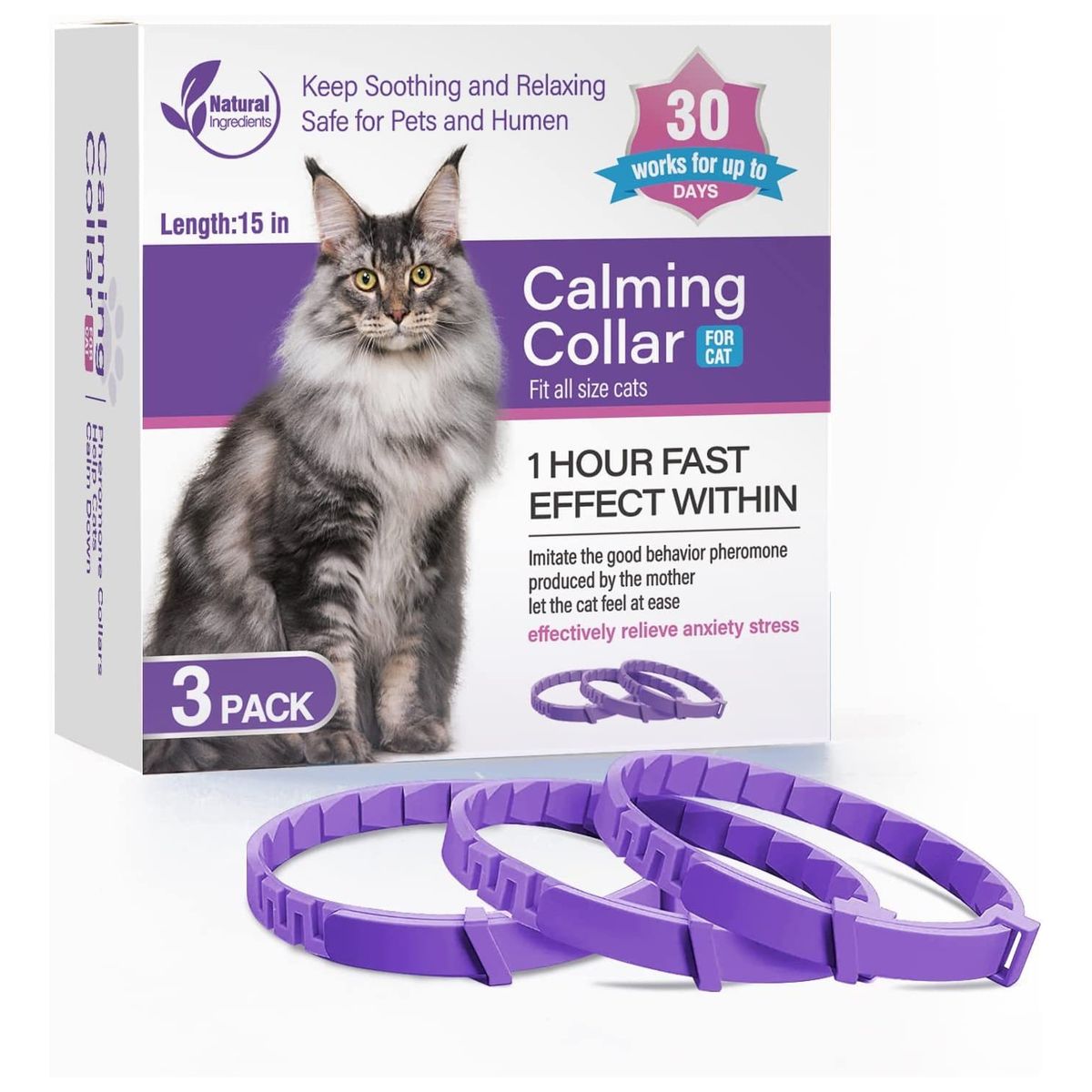 GENERICO - 3x Collar Calmante Gato Ajustable Calma Ansiedad Relajante