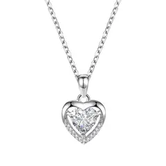 ZG JOYAS - Collar Colgante Plata 925 Corazón Cristal Zircón Elegante