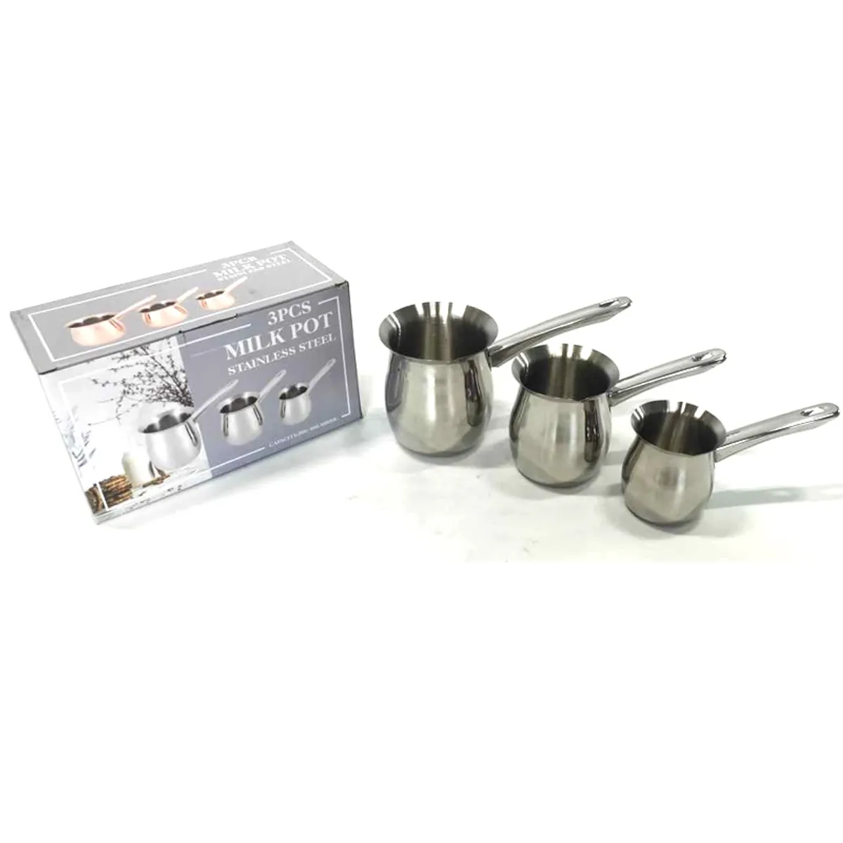 CHEFCHOICE - Set 3 Ollas Lecheras Lechero Acero Inoxidable Para Cafe Leche Plateado