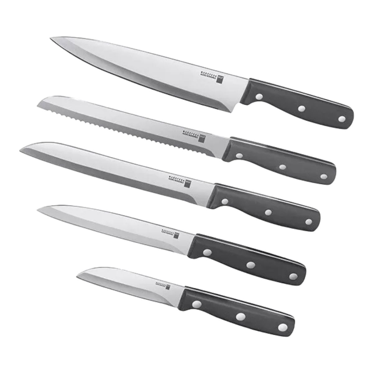 GENERICO - Set Juego 5 Cuchillos Blade Magefesa + Taco Madera Negro