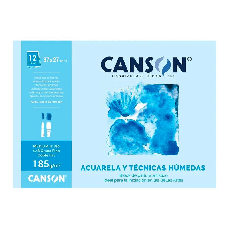 CANSON - Block Canson Acuarela Y Téc Húmedas 185grs Medium N180 18