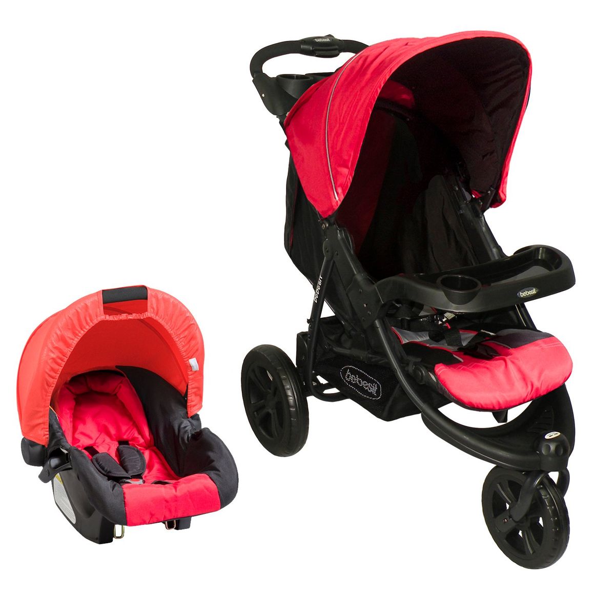 BEBESIT - Coche Travel System Fox Negro con Rojo Bebesit