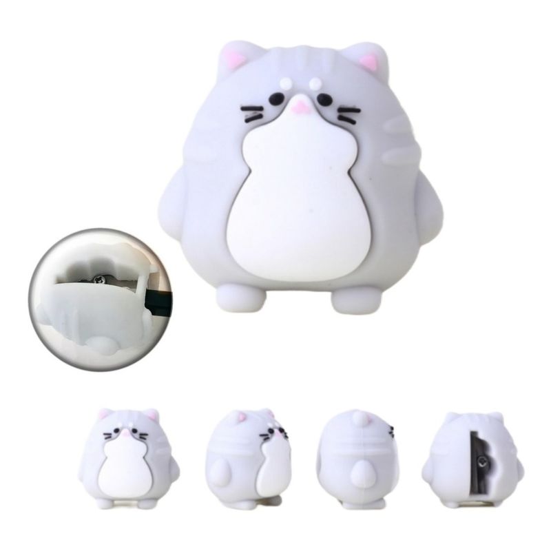 GENERICO - Saca Punta De Silicona Sacapuntas Gato Kawai GRIS Cute