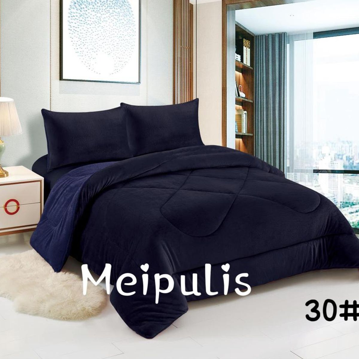 GENERICO - Cubrecama de Invierno Plush con Chiporro 2 Plaza Azul Marino