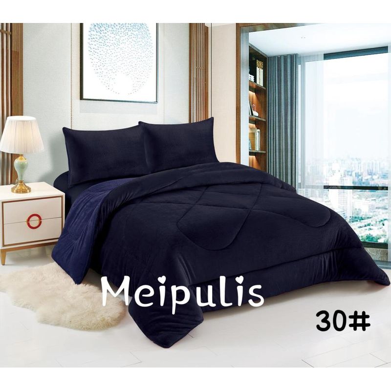 GENERICO - Cubrecama de Invierno Plush con Chiporro 2 Plaza Azul Marino