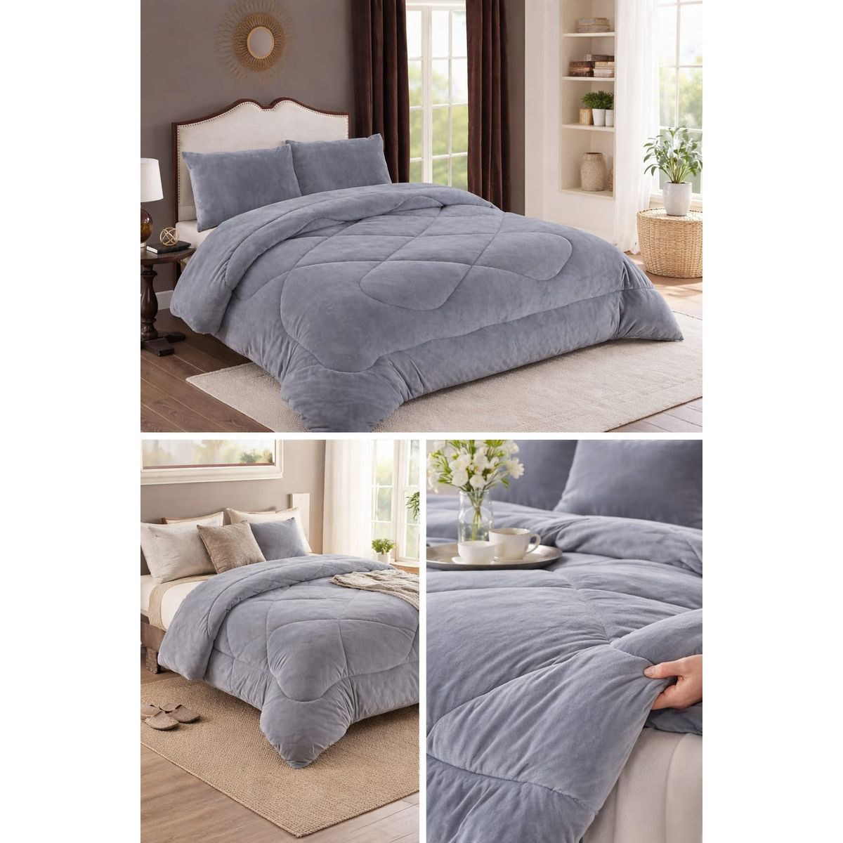 GENERICO - Cubrecama de Invierno Plush con Chiporro 2 P Gris M28