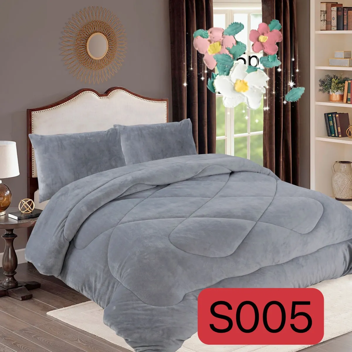 GENERICO - Cubrecama de Invierno Plush con Chiporro 2 P Gris M28