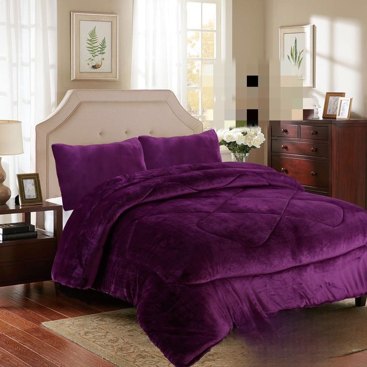 GENERICO - Cubrecama de Invierno Plush con Chiporro 2 P Morado