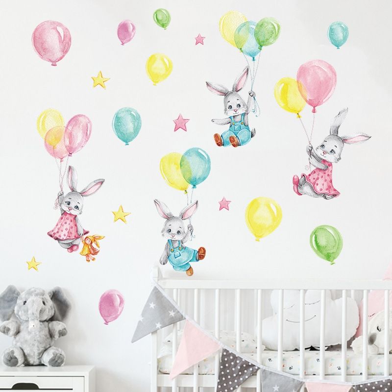 MY MOMI - Vinilo sticker Calcomonia Decoración Mural Niña Bebe Globos conejos
