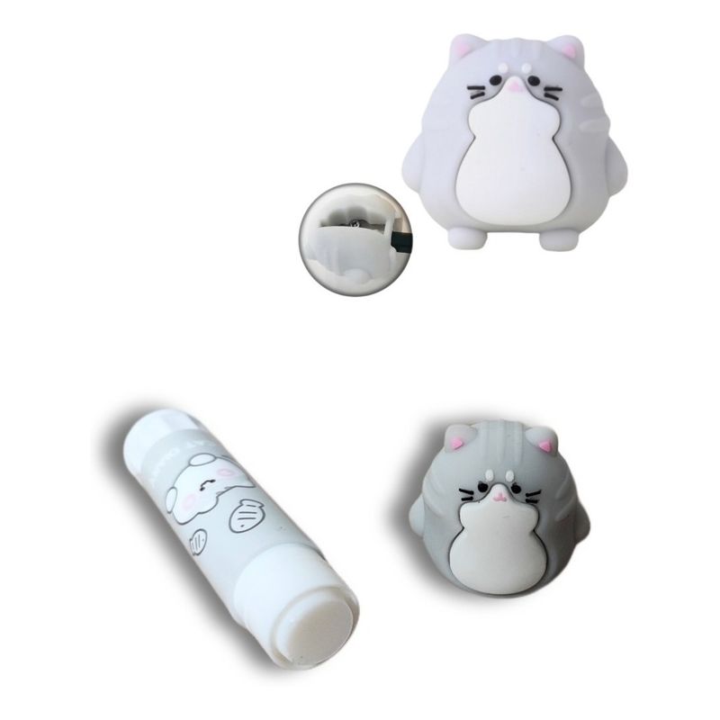 GENERICO - Pack Sacapuntas + Pegamento En Barra De Gato Kawaii Cat GRIS