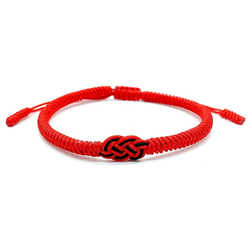 MILLAM - Pulsera Budista Tibetana Roja Nudo Infinito Negro Ajustable