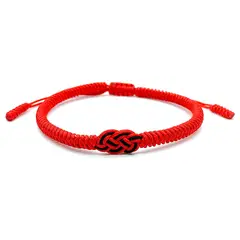 MILLAM - Pulsera Budista Tibetana Roja Nudo Infinito Negro Ajustable