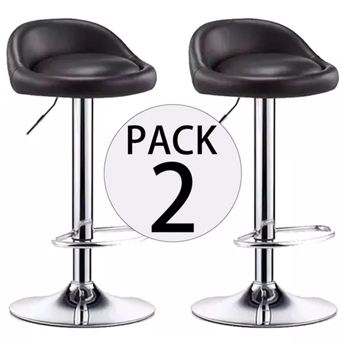 ESHOPANGIE - Pack 2 Silla Piso Bar Altura Regulable Taburete Respaldo Negro
