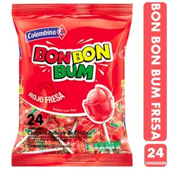 COLOMBINA - Bon Bon Bum Rojo Sabor Fresa (Bolsa Con 24 Coyaks)