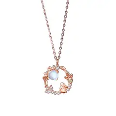 ZG JOYAS - Collar Colgante Conejo Plata S925 Piedra Luna Y Circón