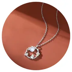 ZG JOYAS - Collar Colgante Conejo Plata S925 Piedra Luna Y Circón