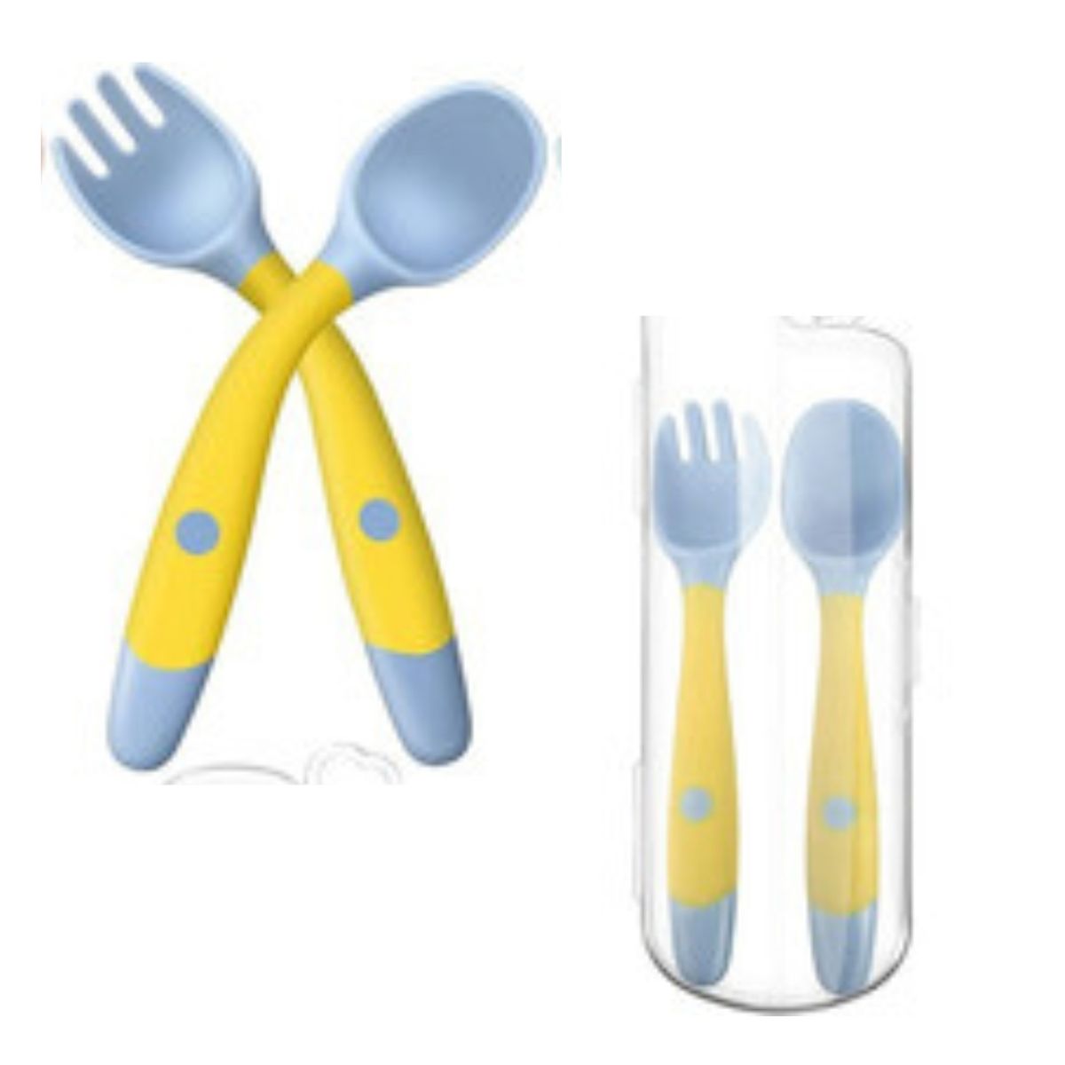 GENERICO - Set Cuchara y Tenedor Flexible de Silicona Amarillo