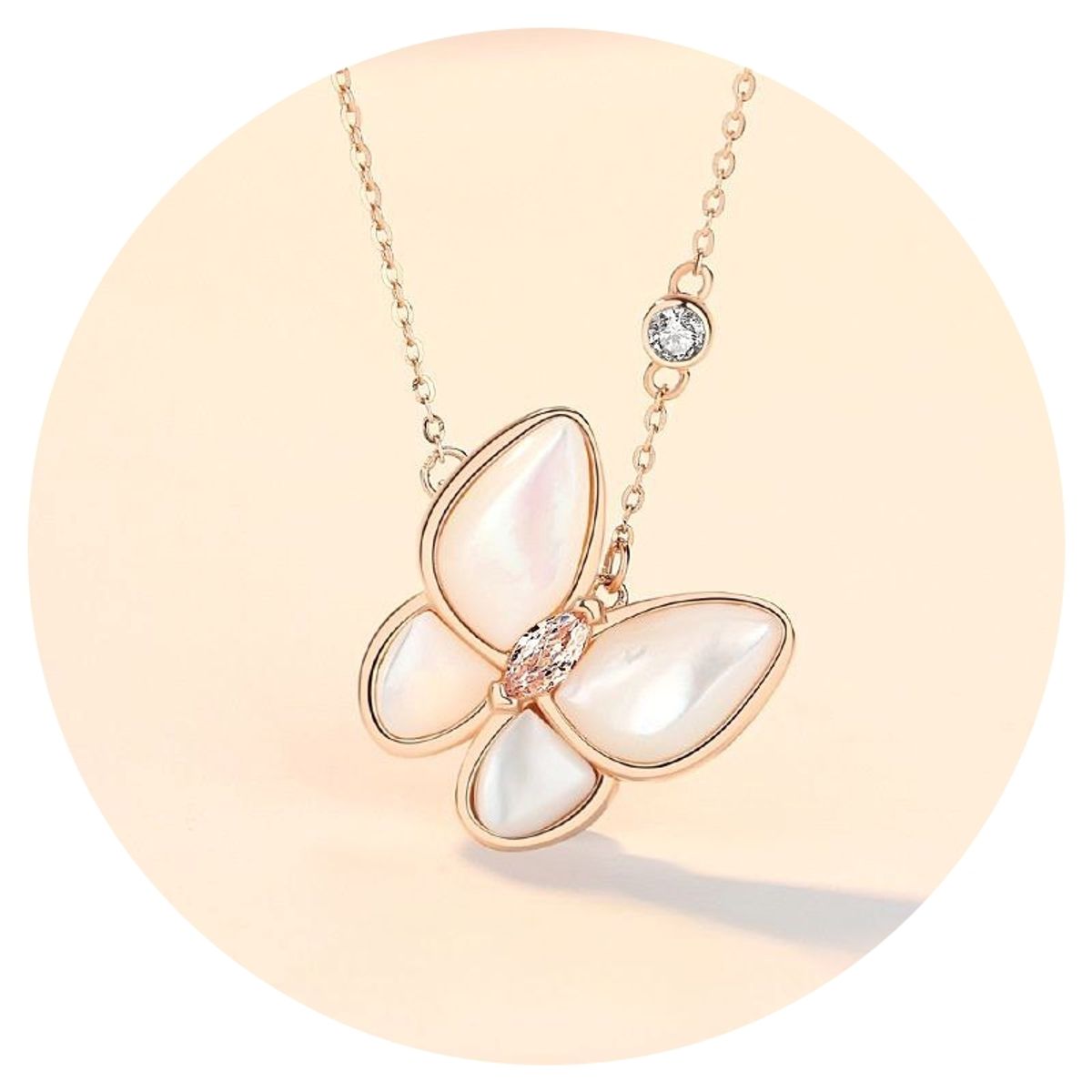 ZG JOYAS - Collar Colgante Mariposa S925 Nácar Circón Chapado Oro Rosa