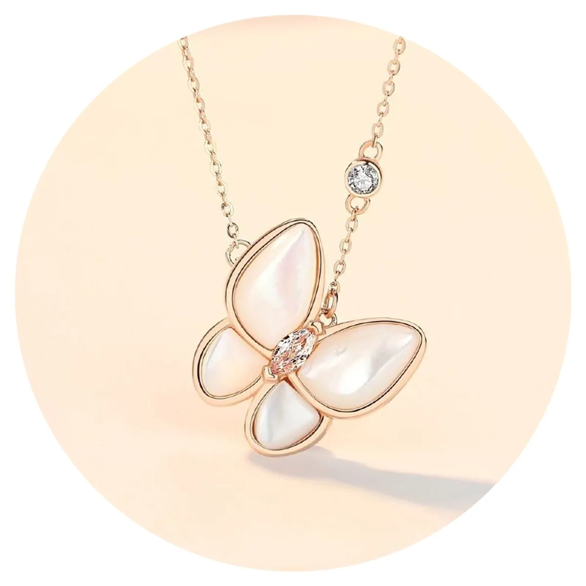 ZG JOYAS - Collar Colgante Mariposa S925 Nácar Circón Chapado Oro Rosa