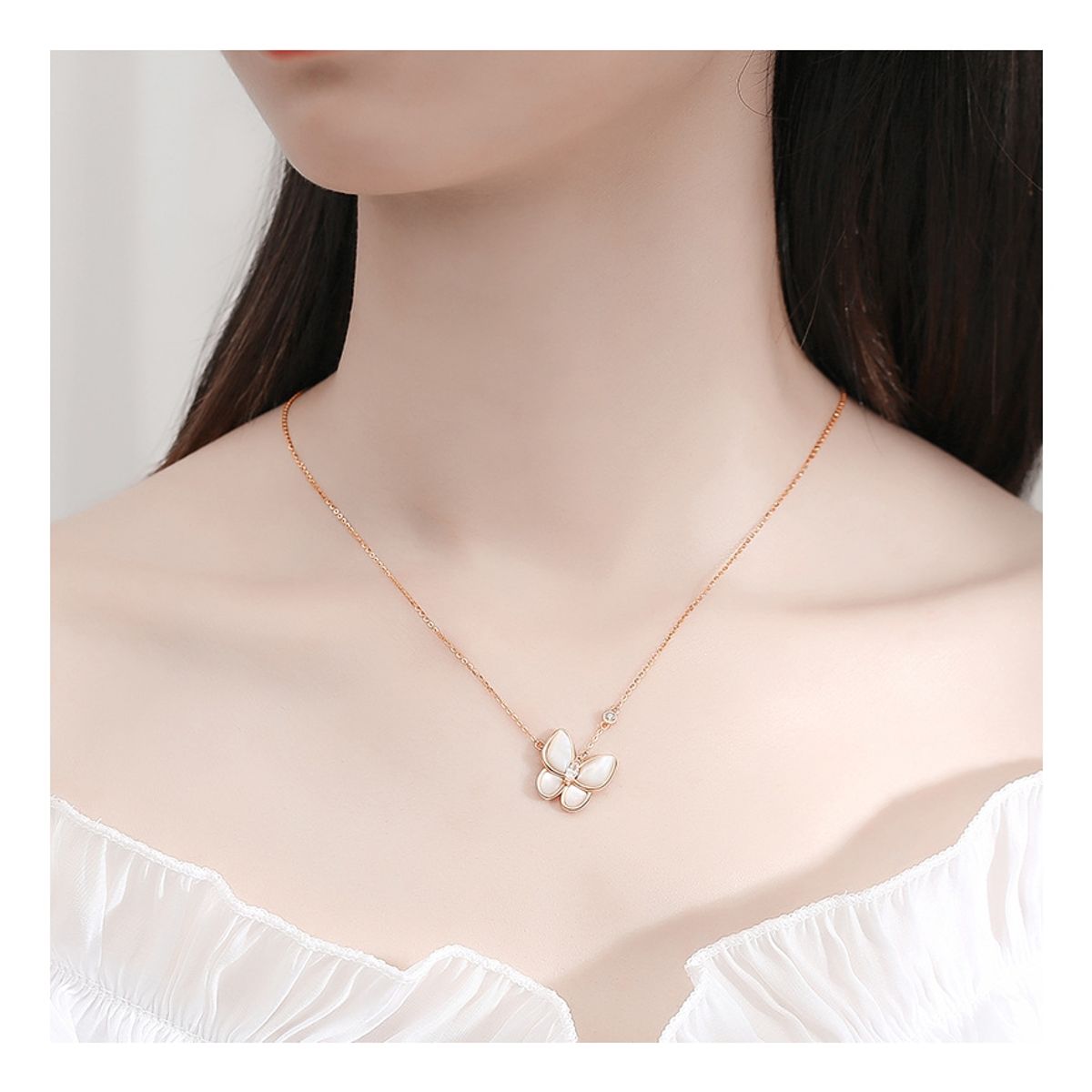 ZG JOYAS - Collar Colgante Mariposa S925 Nácar Circón Chapado Oro Rosa