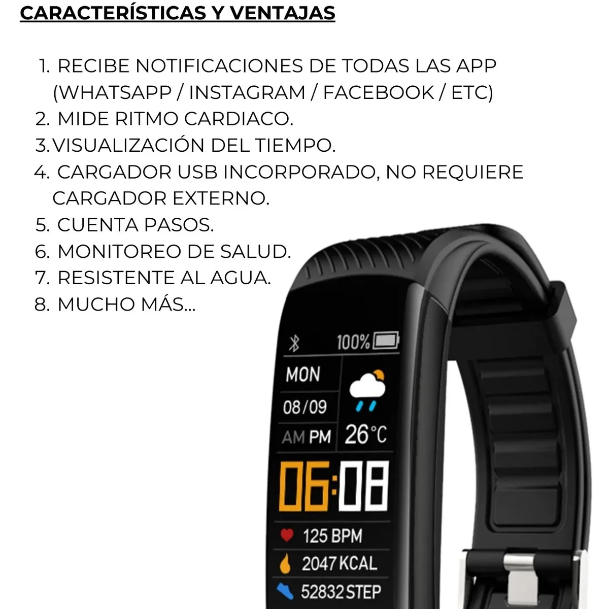 GENERICO - Smartband Banda Inteligente  Y10 SlimPro Sport  Iphone-Samsung  Negro
