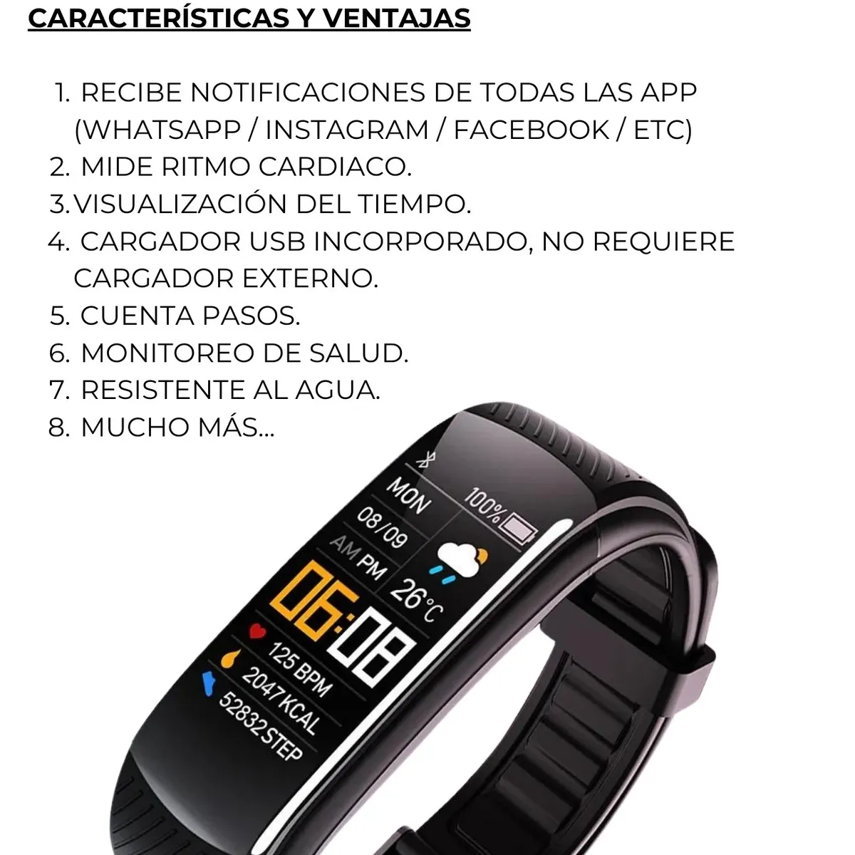 GENERICO - Smartband Banda Inteligente  Y10 SlimPro Sport  Iphone-Samsung  Negro