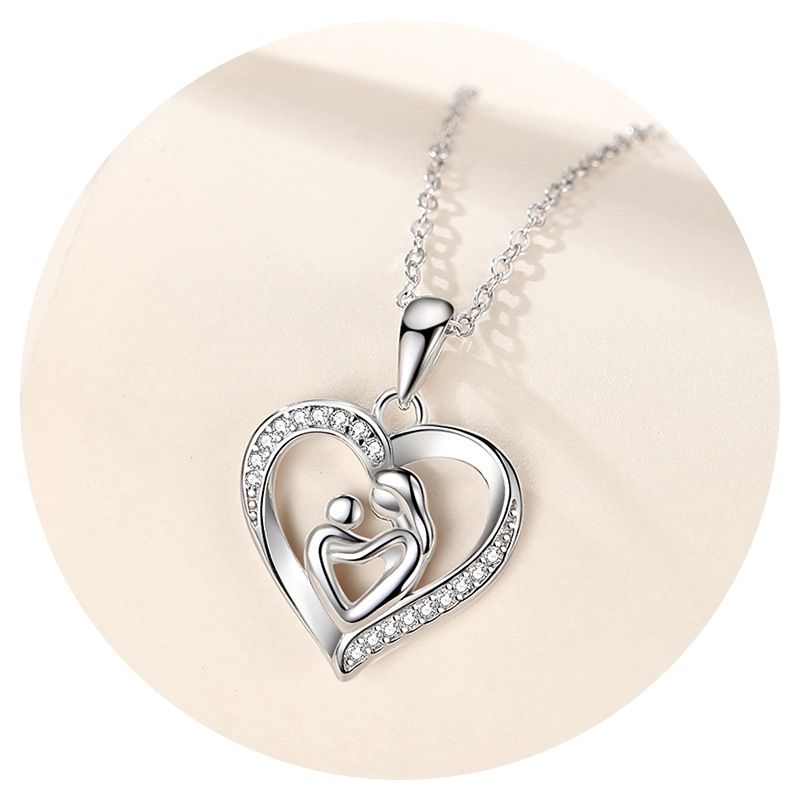 ZG JOYAS - Collar Colgante Corazón Plata S925 Circón Madre Hijo Regalo