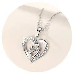ZG JOYAS - Collar Colgante Corazón Plata S925 Circón Madre Hijo Regalo