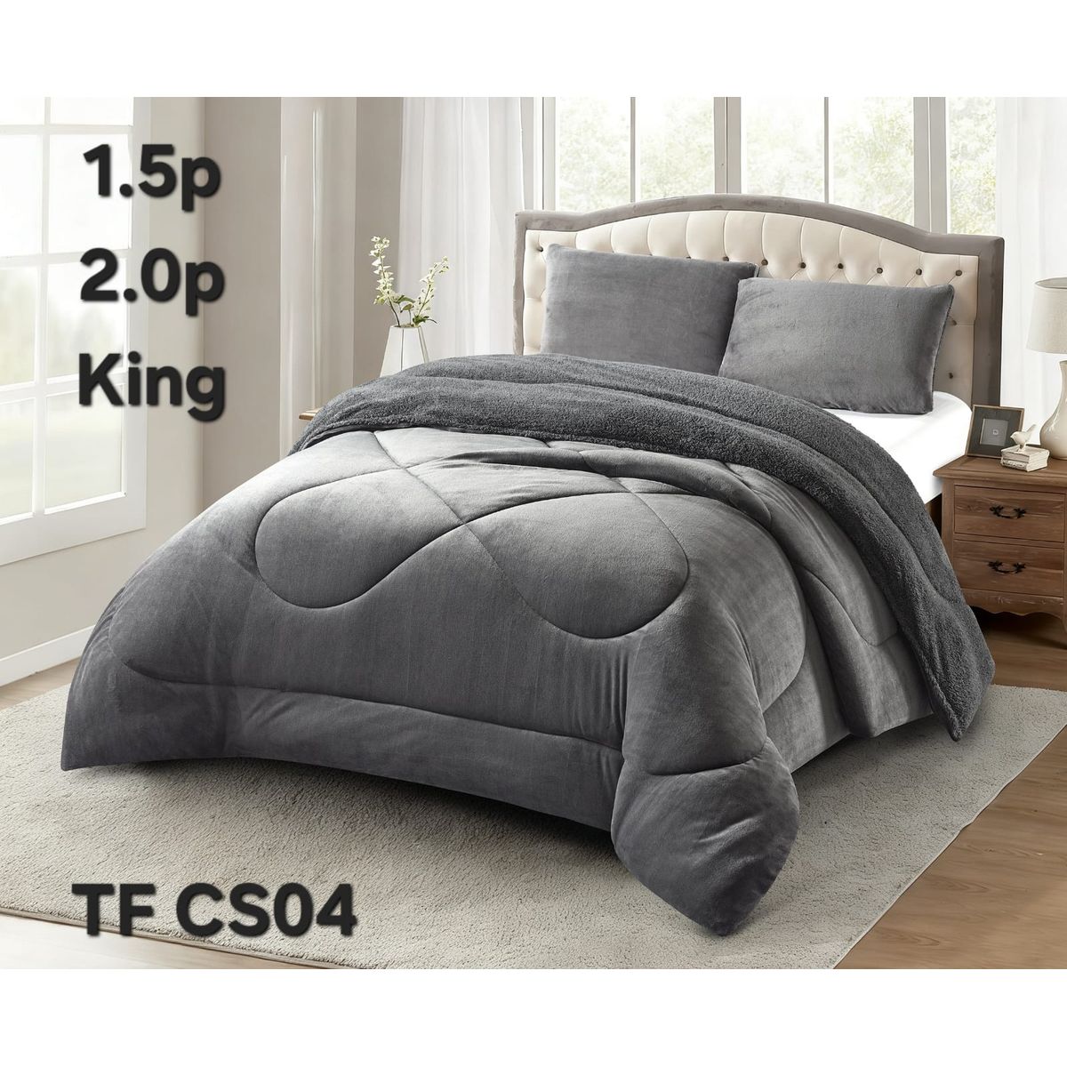 GENERICO - Cubrecama de Invierno Plush con Chiporro King Gris TFCS04