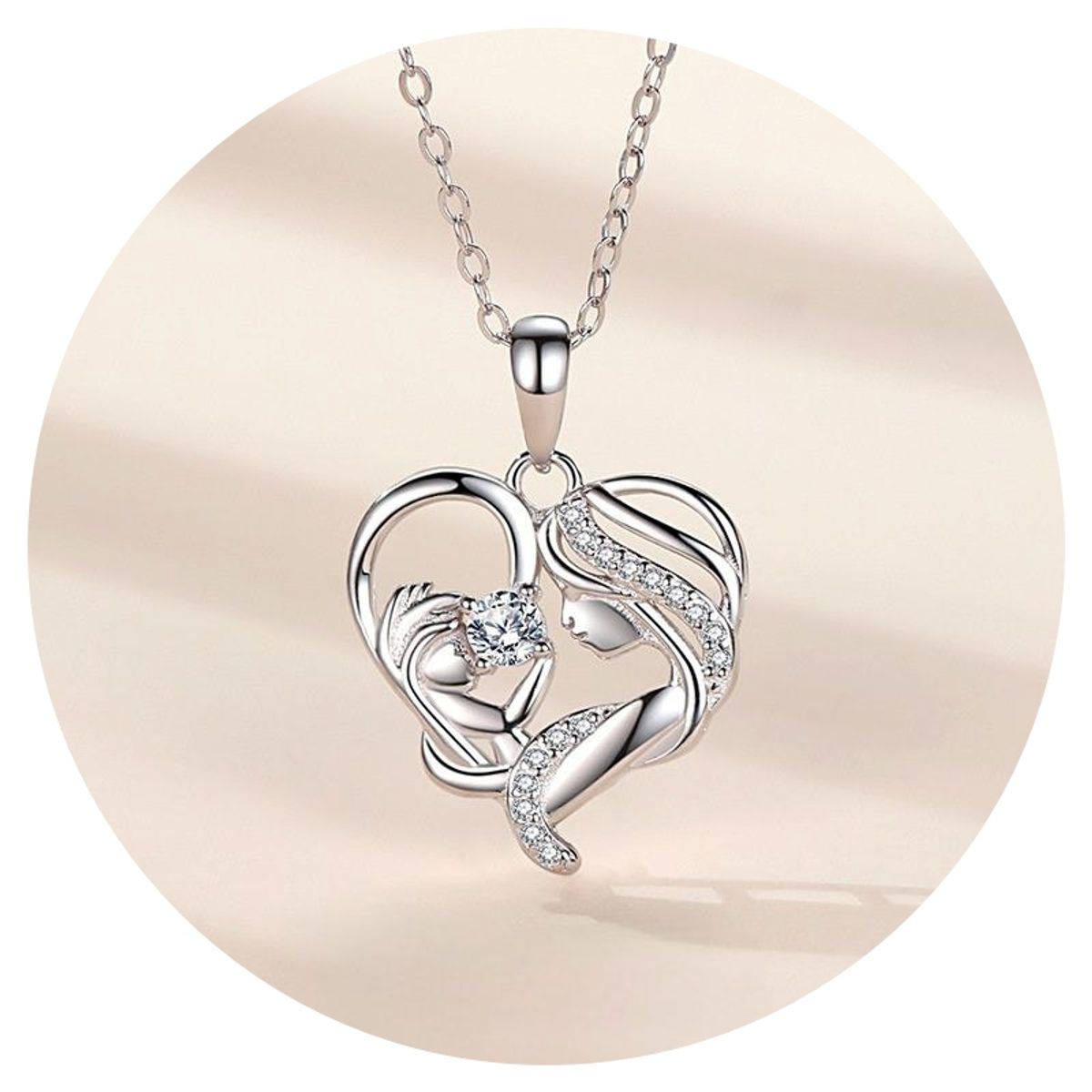 ZG JOYAS - Collar Colgante Corazón Plata S925 Madre Hijo Regalo Mamá