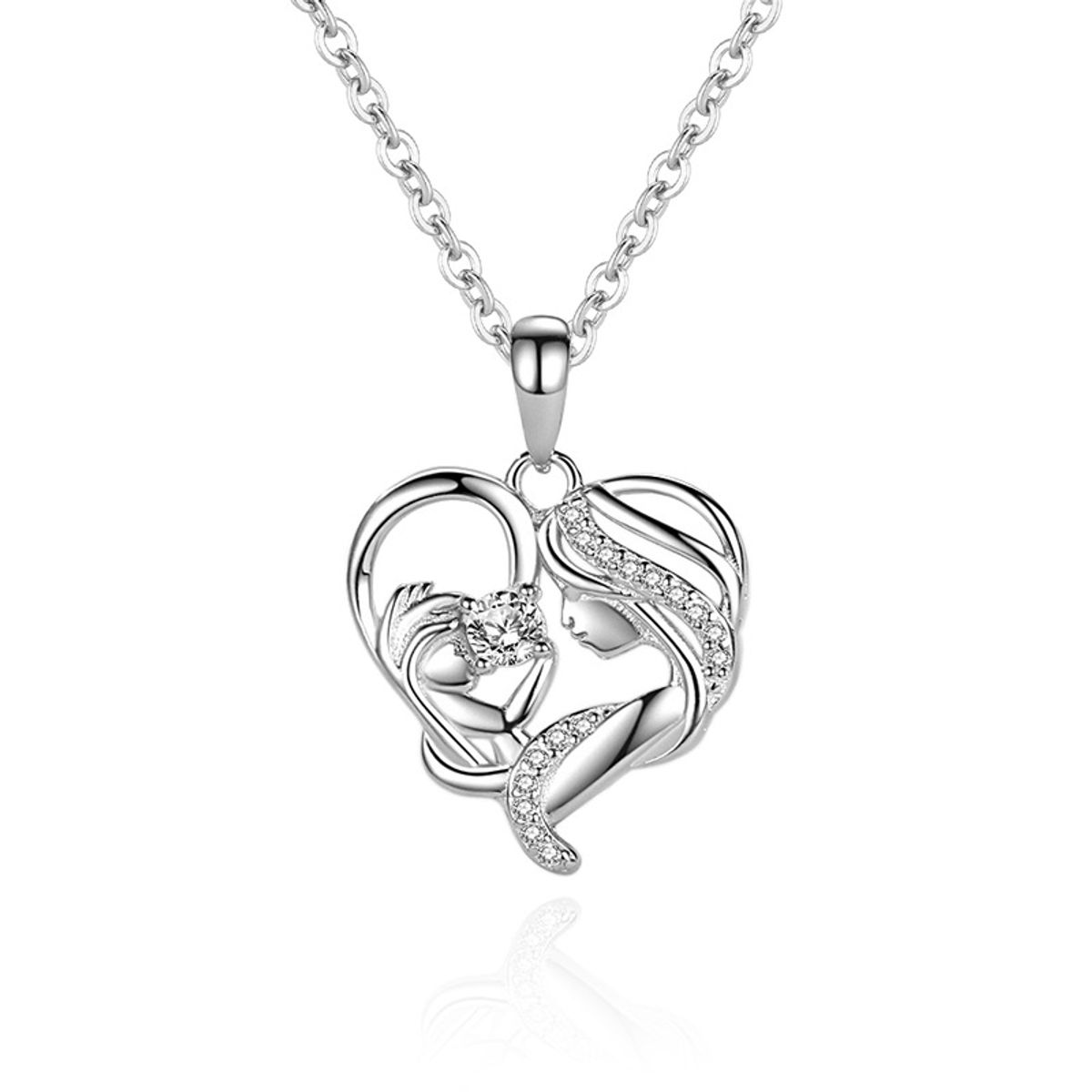 ZG JOYAS - Collar Colgante Corazón Plata S925 Madre Hijo Regalo Mamá