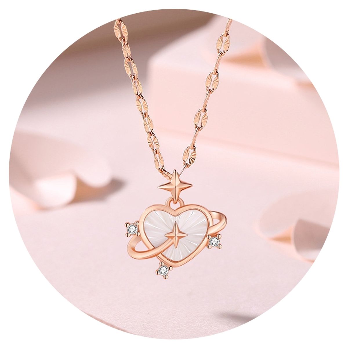 ZG JOYAS - Collar Colgante Corazón S925 Nácar Y Circón Chapado Oro Rosa