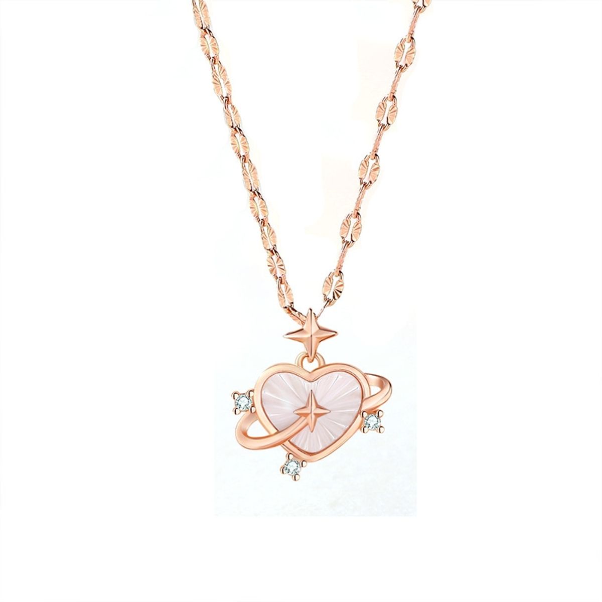 ZG JOYAS - Collar Colgante Corazón S925 Nácar Y Circón Chapado Oro Rosa