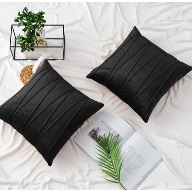 GENERICO - Pack 2 Fundas De Cojin  Terciopelo Rayas Suaves 45x45 Negras