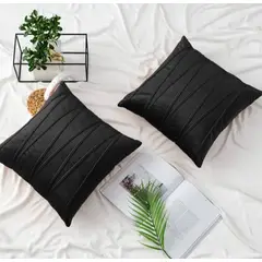 GENERICO - Pack 2 Fundas De Cojin Terciopelo Rayas Suaves 45x45 Negras