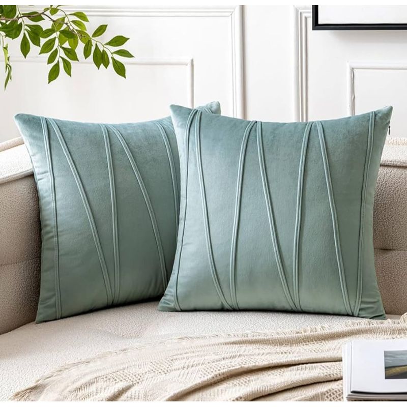 GENERICO - Pack 2 Fundas De Cojin  Terciopelo Rayas Suaves 45x45 Color Menta