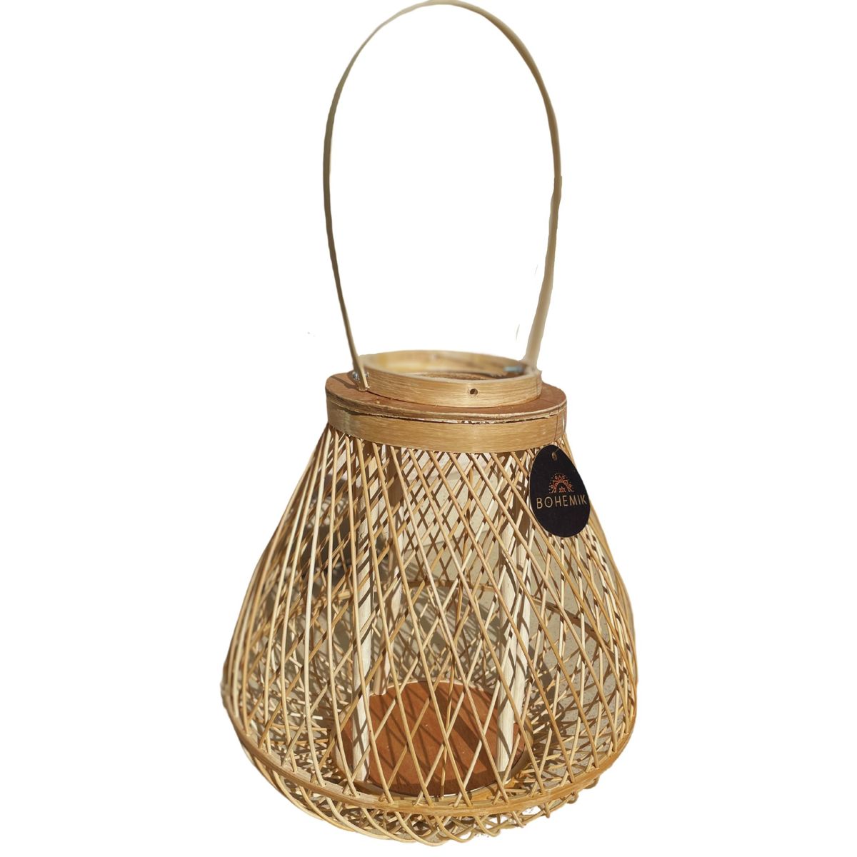 BOHEMIK - Lámpara porta velas de mesa de bambú boho