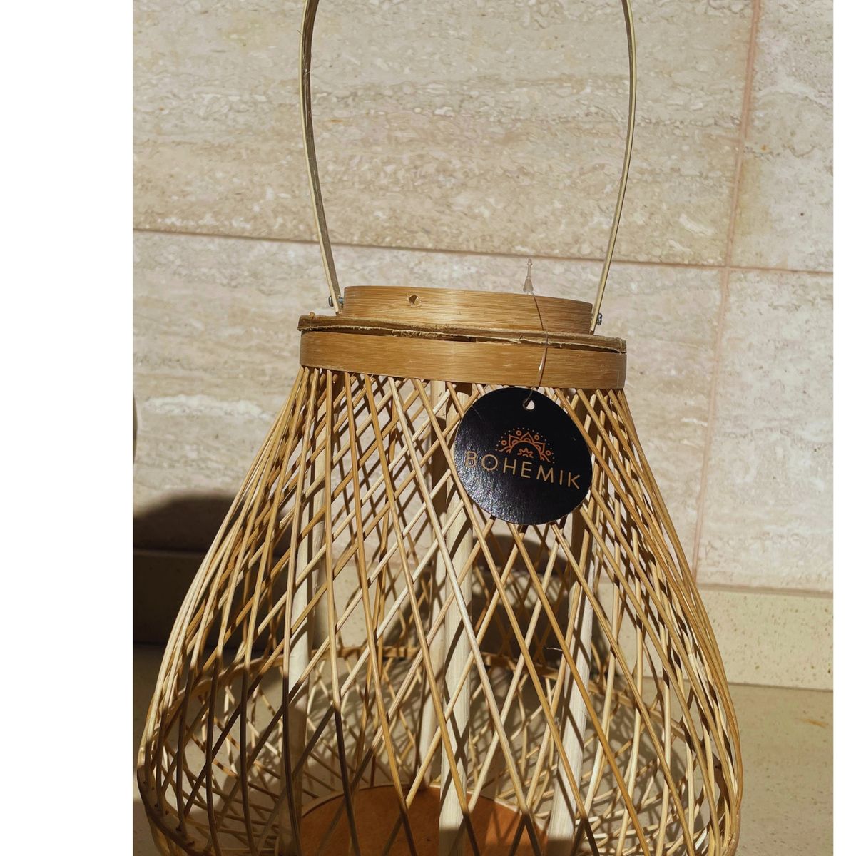 BOHEMIK - Lámpara porta velas de mesa de bambú boho